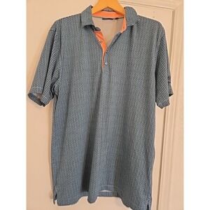 Devereux Mens Golf Shirt Size Large Polo Short Sleeve Blue Button Pullover